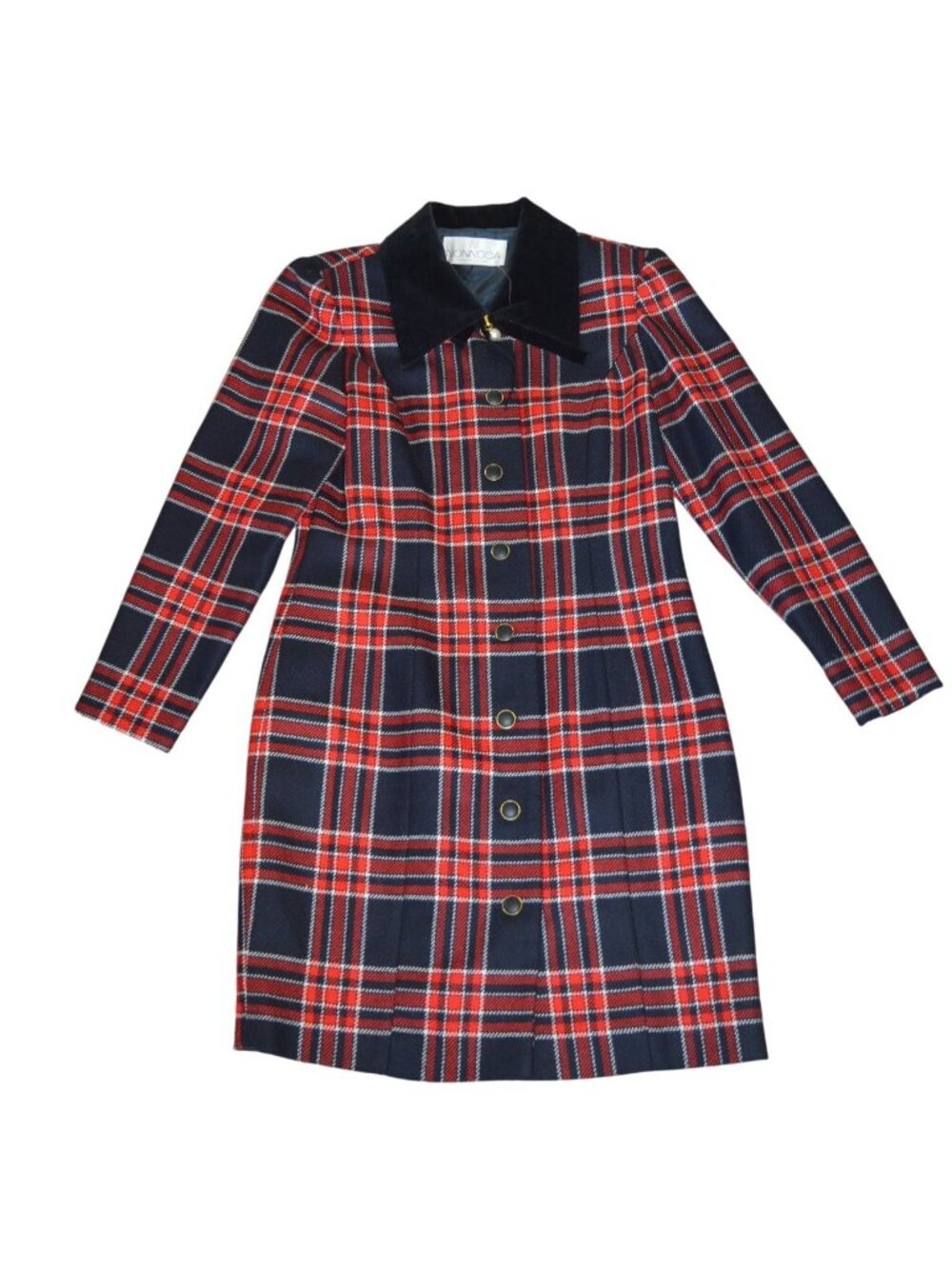 Vintage 60s Nonnoca Plaid Double Breasted Coat Dress Size XS Coquette Holiday - Picture 10 of 10